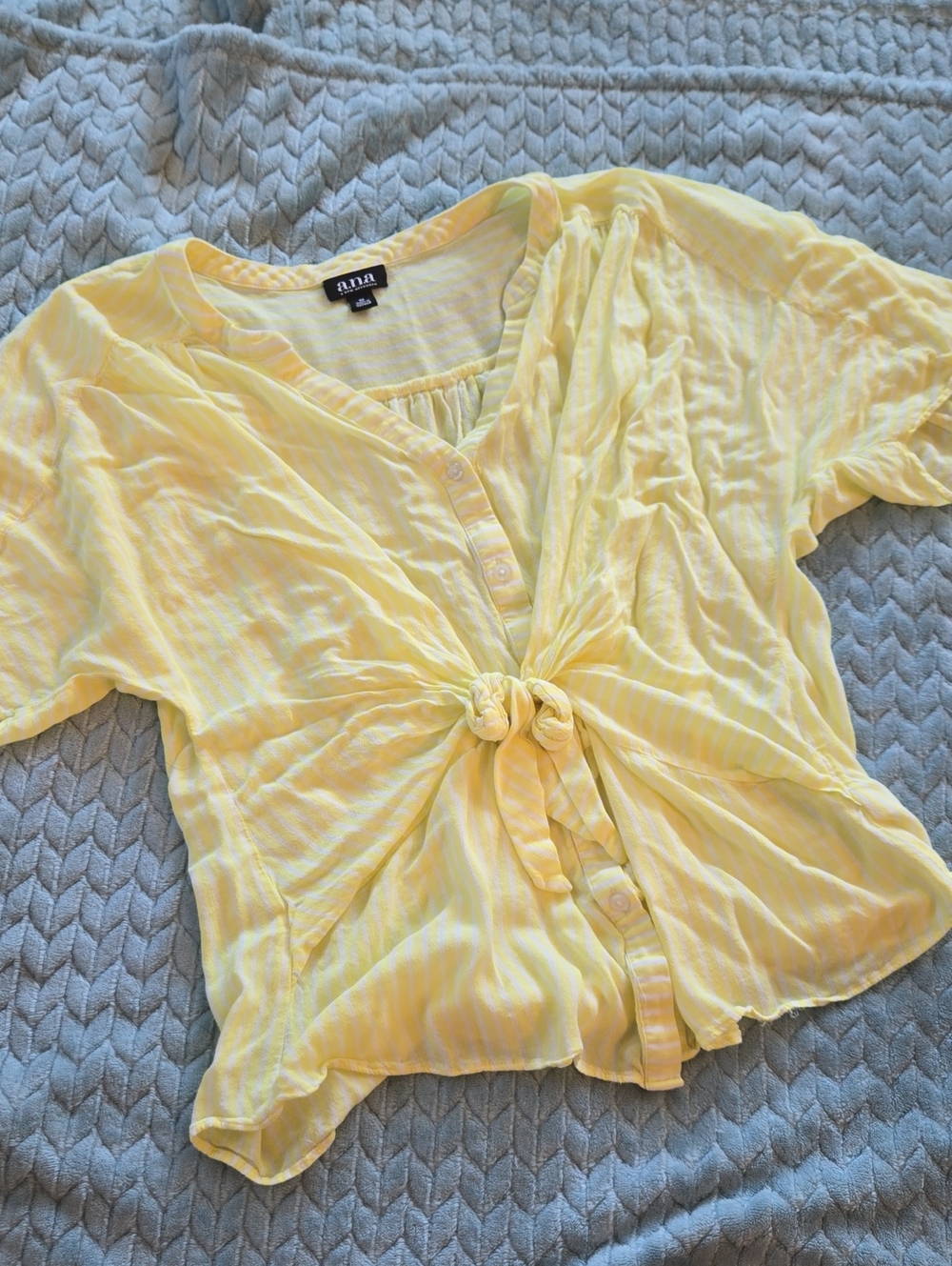 a.n.a Yellow Striped Tie-Front Short Sleeve Blouse